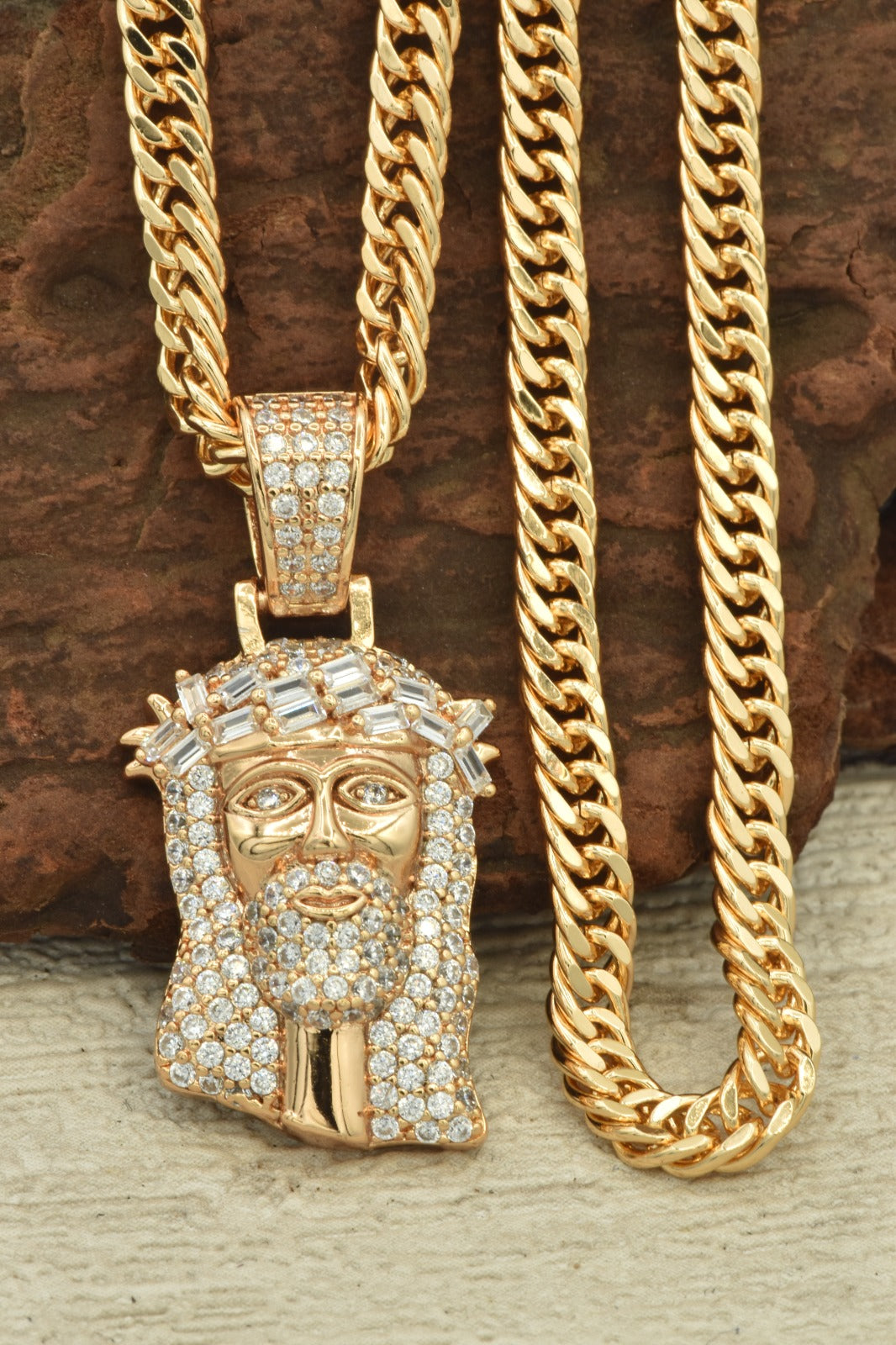 Cadena Cubana 60 cm - 4 mm + Rostro De Jesus