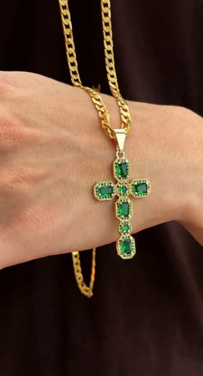Cadena Cubana (60CM 4MM) + Dije Cristal Verde