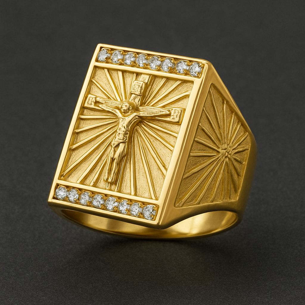 Anillo De Cruz Oro Laminado 18 K / Talla Ajustable