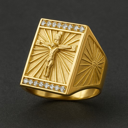 Anillo De Cruz Oro Laminado 18 K / Talla Ajustable