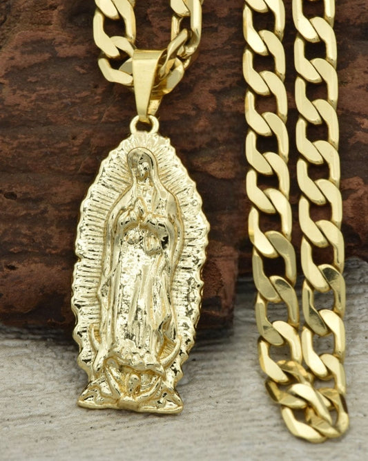 CADENA CUBANA (60CM 4MM) + DIJE VIRGEN GUADALUPE