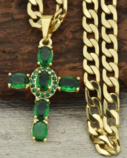 Cadena Cubana 60 Cm / 4 MM + DIJE CRUZ VERDE