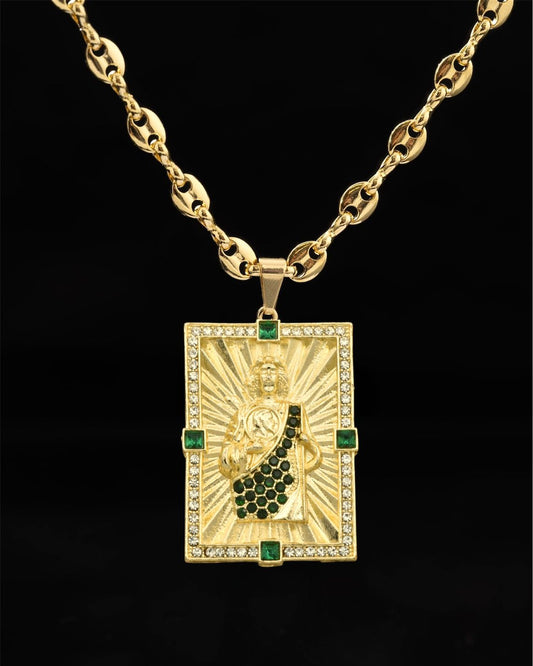 CADENA ESLABON (60CM 4MM) + DIJE PLACA DE SANTO