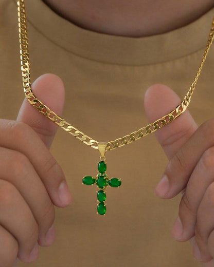 Cadena Cubana 60 Cm / 4 MM + DIJE CRUZ VERDE