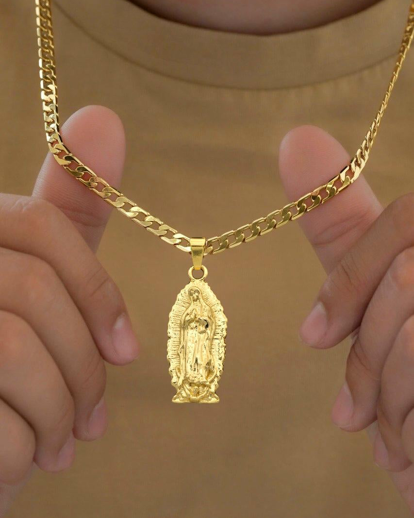 CADENA CUBANA (60CM 4MM) + DIJE VIRGEN GUADALUPE