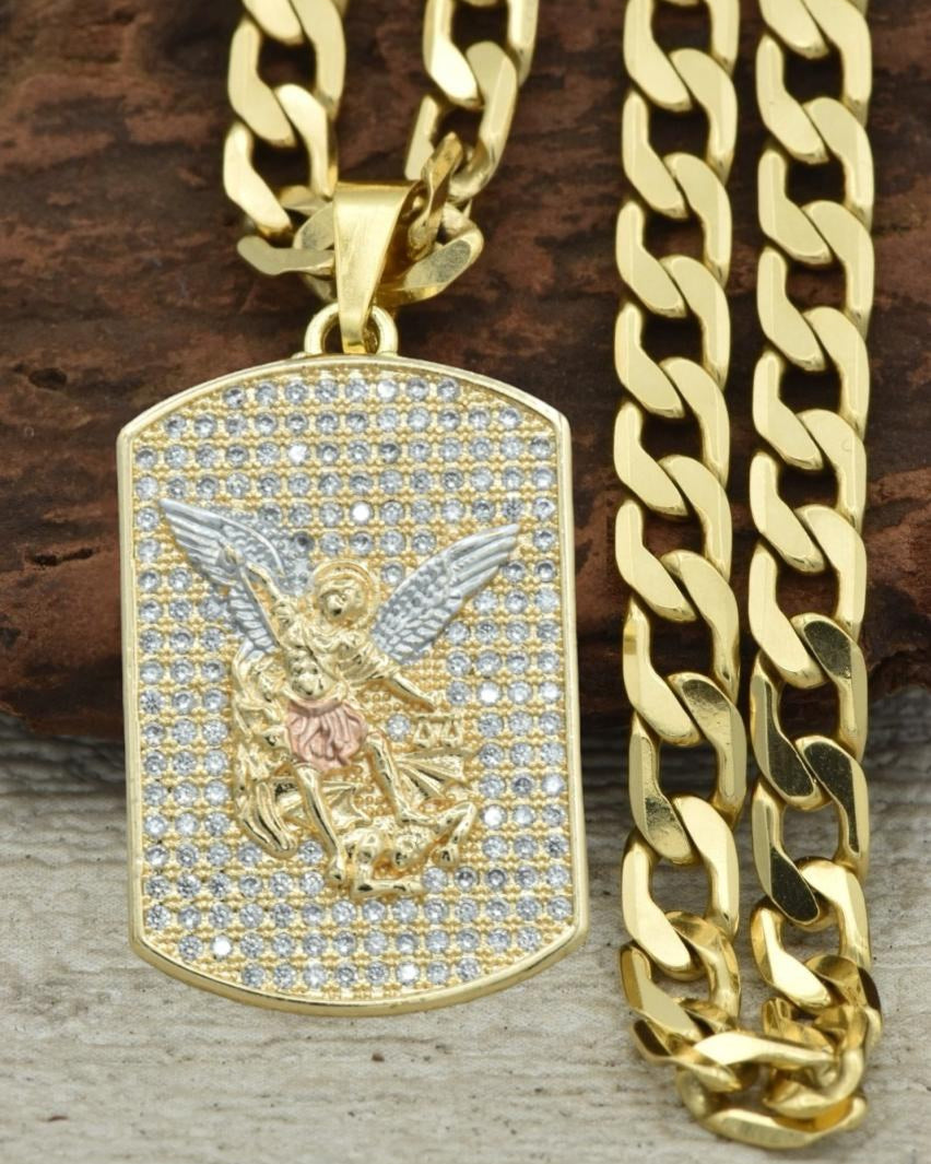 CADENA CUBANA (60CM 4MM) + DIJE PLACA SAN ARC