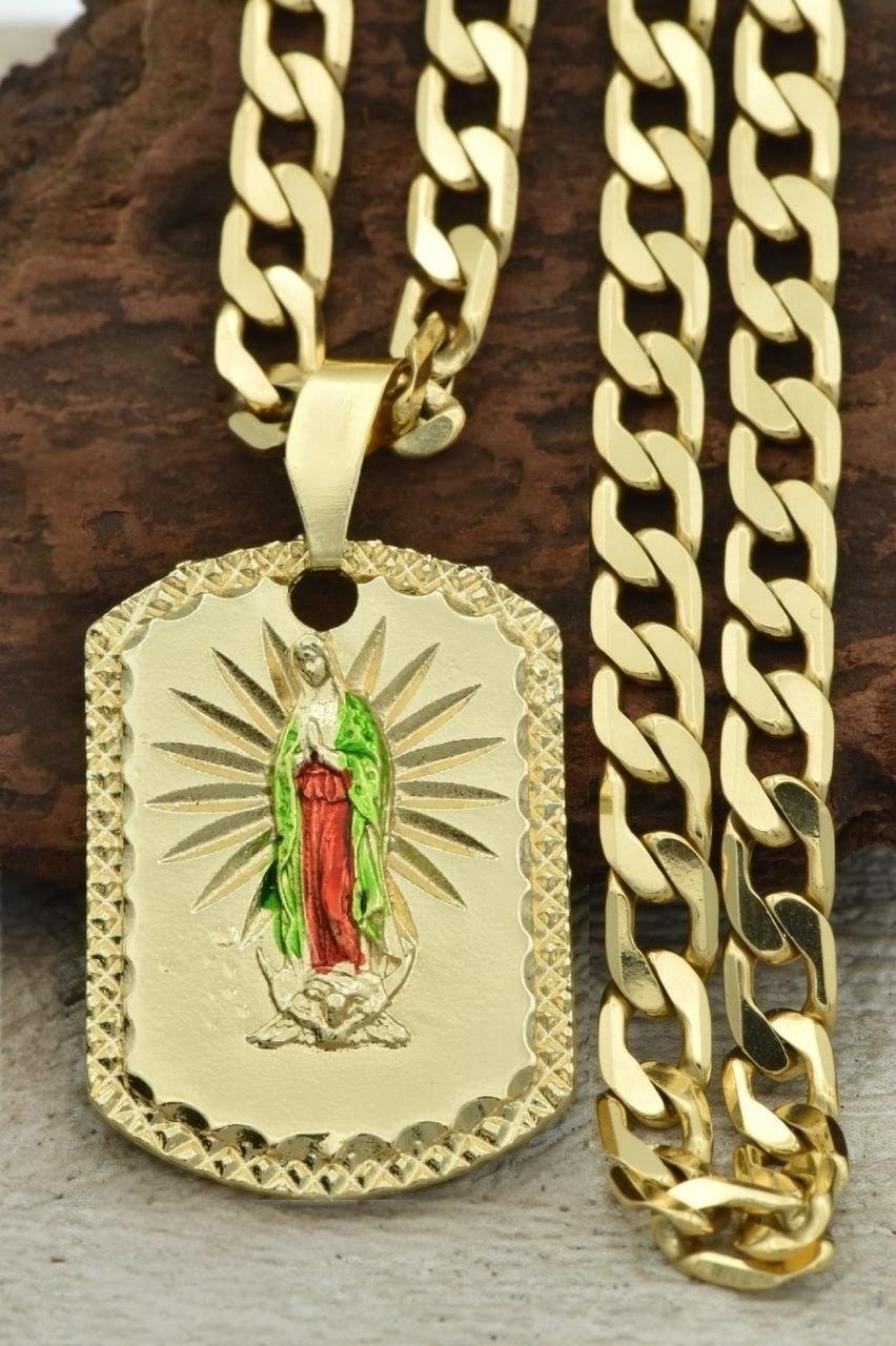 CADENA CUBANA (60CM 4MM) + DIJE  VIRGEN GUADALUPE