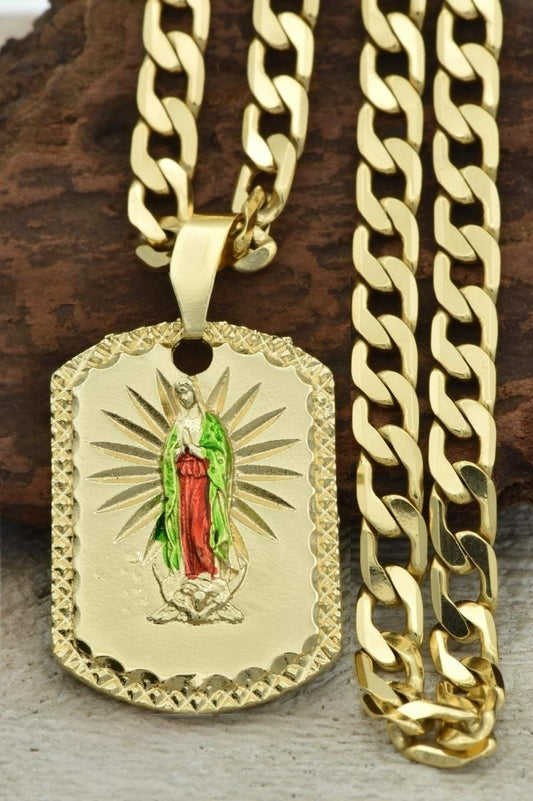 CADENA CUBANA (60CM 4MM) + DIJE  VIRGEN GUADALUPE
