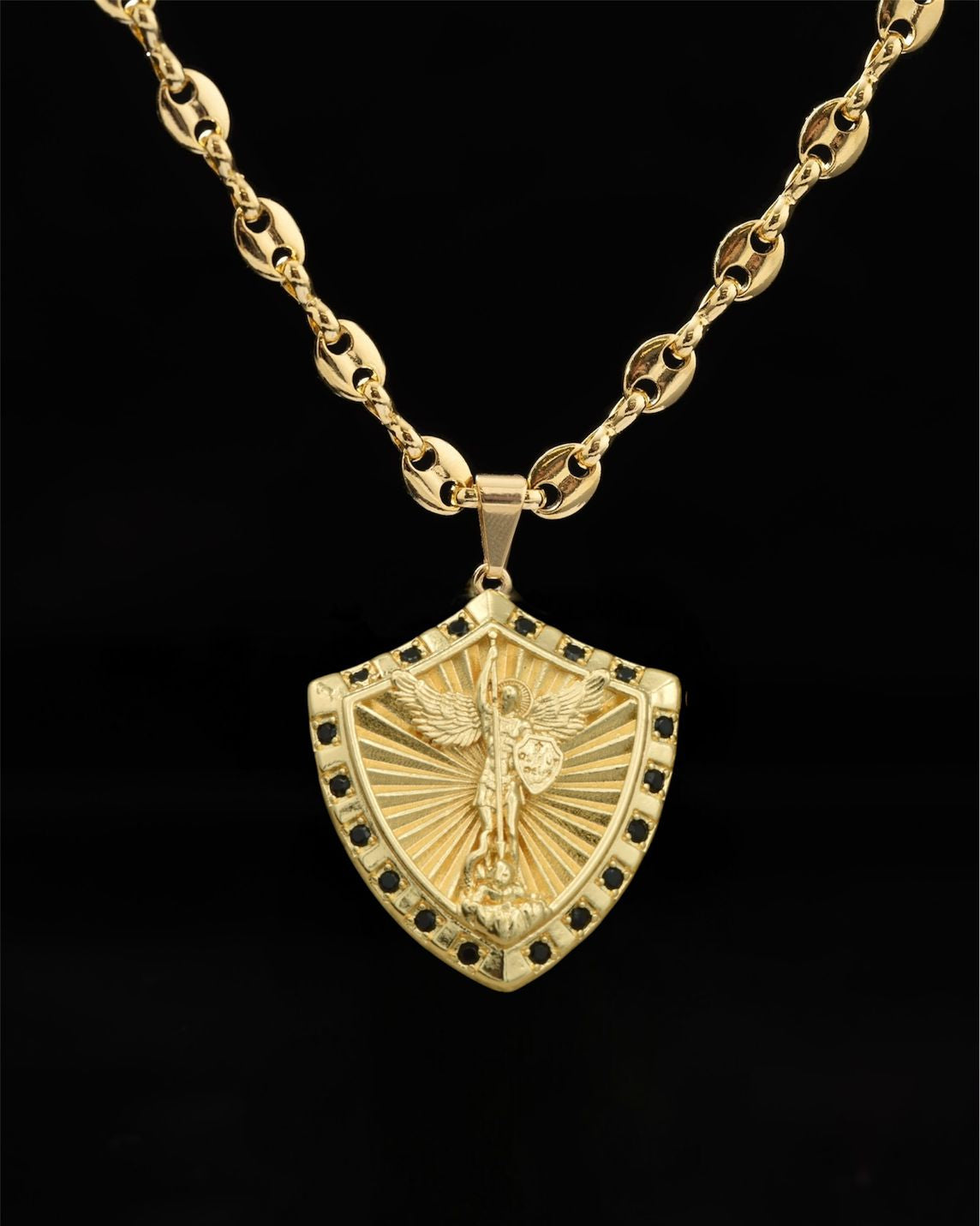 CADENA ESLABON (60CM 4MM) + DIJE PLACA DE SAN MIGUEL
