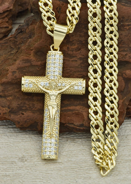 CADENA CRUZADA  (60CM 4MM) +  CRISTODE PIEDRAS + PULSERA GRATIS