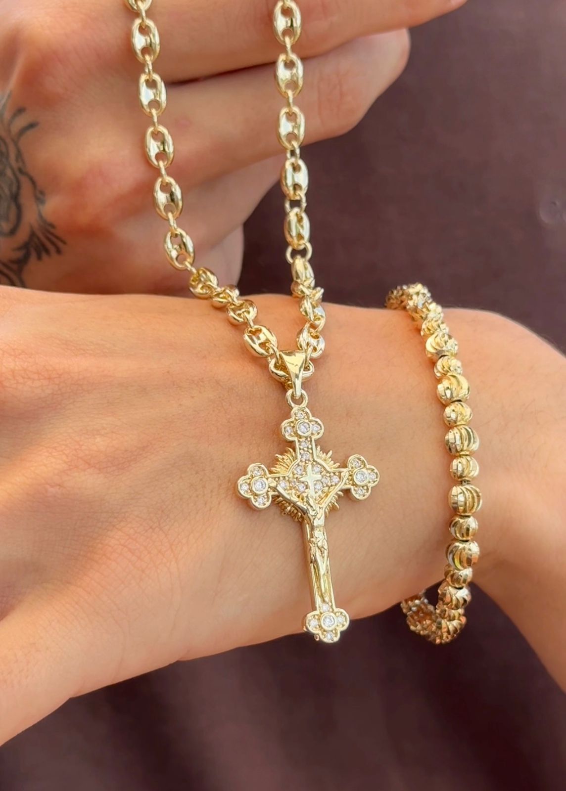 CADENA ESLABON (60CM 4MM) + DIJE CRISTO + PULSERA GRATIS