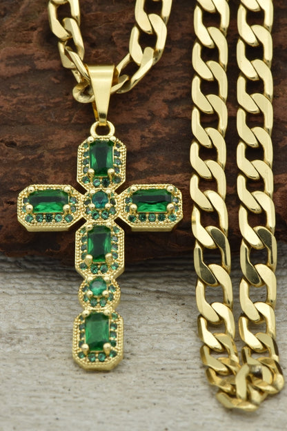 Cadena Cubana (60CM 4MM) + Dije Cristal Verde