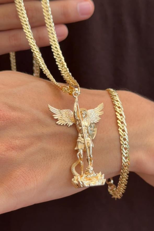 CADENA CRUZADA  (60CM 4MM) + ARCANGEL SAN MIGUEL + PULSERA GRATIS