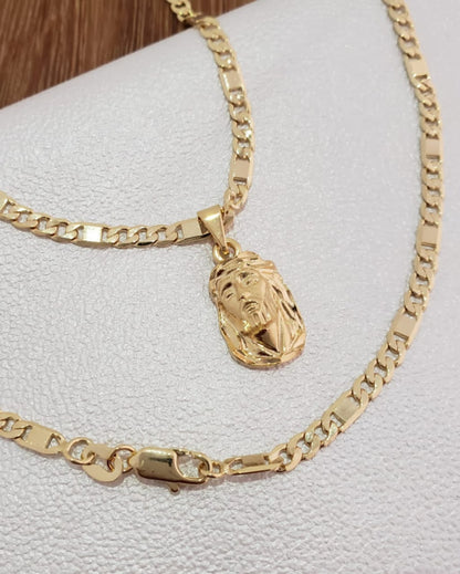 CADENA CUBANA (60CM 4MM) + ROSTRO TALLADO + PULSERA GRATIS