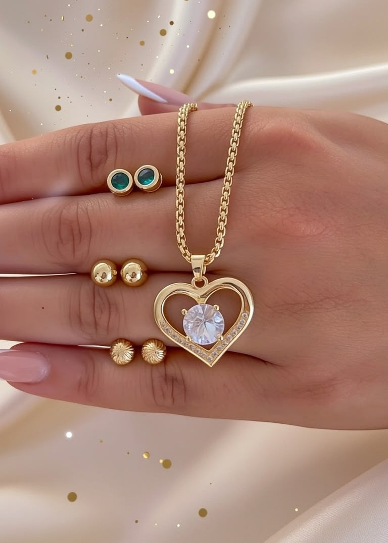 Cadena Tejido China (45 cm) + Dije Corazon + Topos Verdes + 2 Topos Balin GRATIS