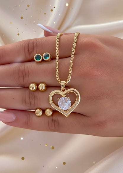 Cadena Tejido China (45 cm) + Dije Corazon + Topos Verdes + 2 Topos Balin GRATIS
